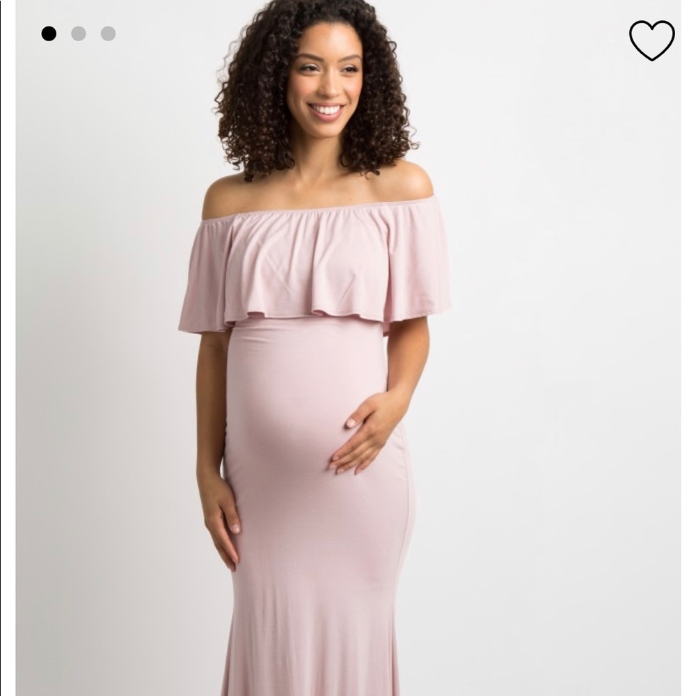 Light Pink Ruffle Off the Shoulder MaternityDress
